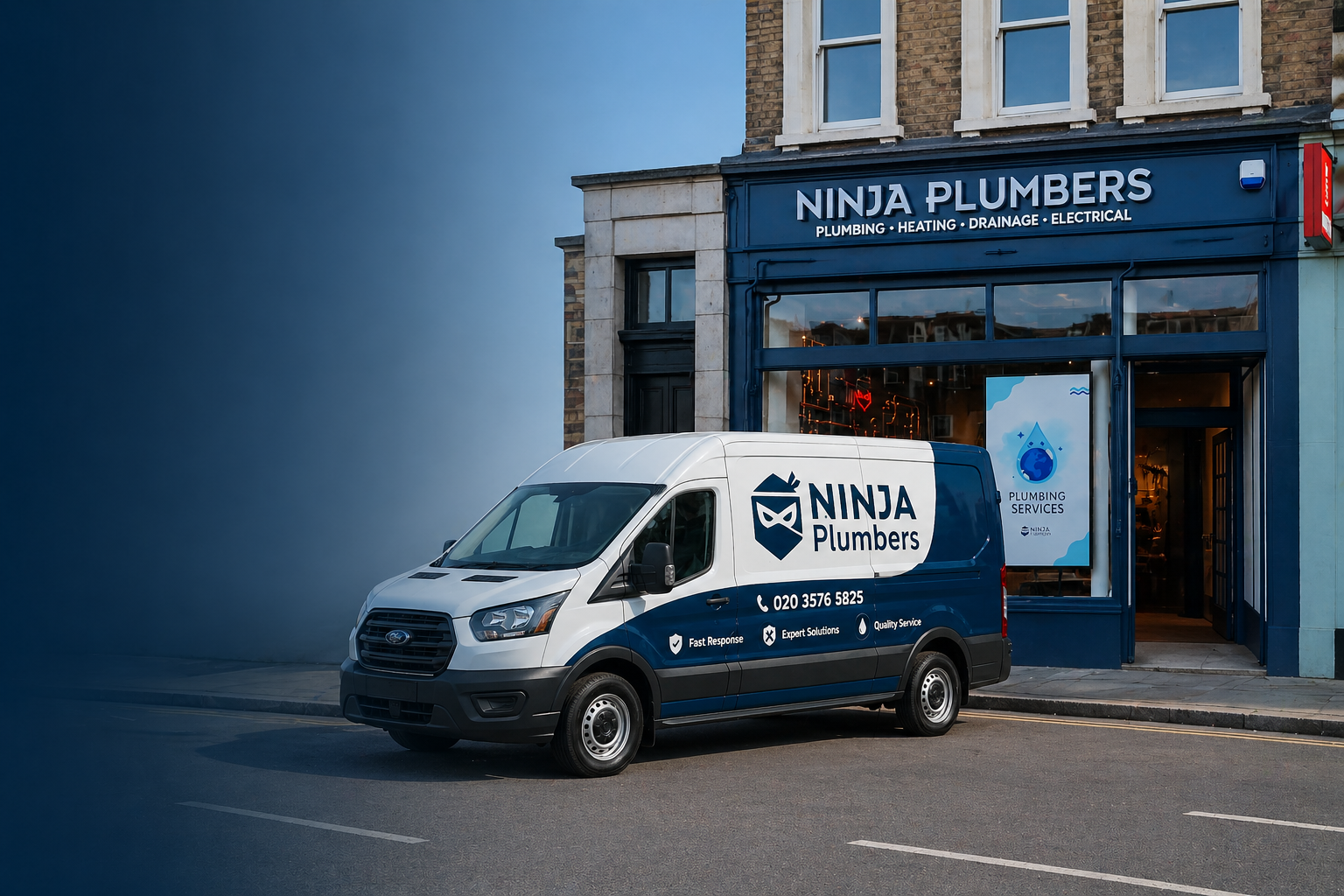 Ninja Air Conditioning van and storefront in London